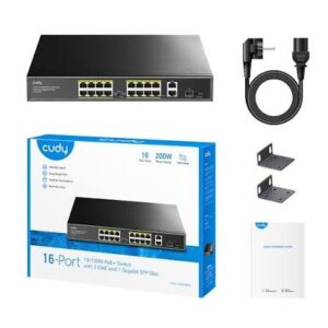 FS1018PS1-IL מתג 16 פורטים CUDY 16-Port 10/100M PoE+ Switch with 2GbE and 1 SFP Port